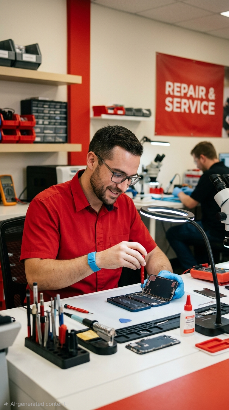 Technicien réparant un smartphone